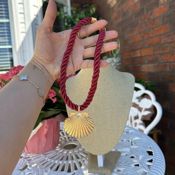 Seashell Gold Red Rope Chain Earrings Necklace Earrings Set - Picture 6 of 16